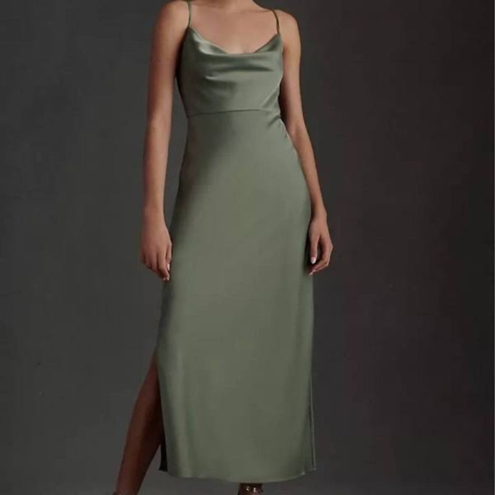 BHLDN Cali Satin Cowl-Neck Midi Slip Dress from Anthropologie